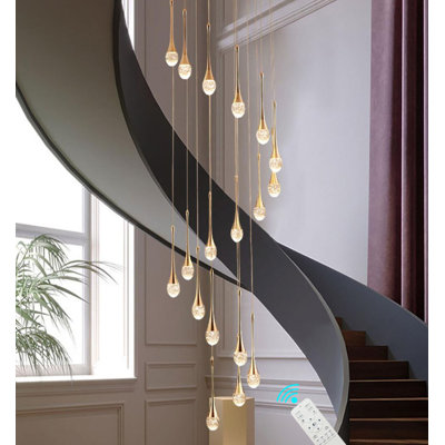 Detelina 36-Lights Gold Villa Crystal Pendant Light 158" High Ceiling Chandeliers Dimmbale LED Lighting