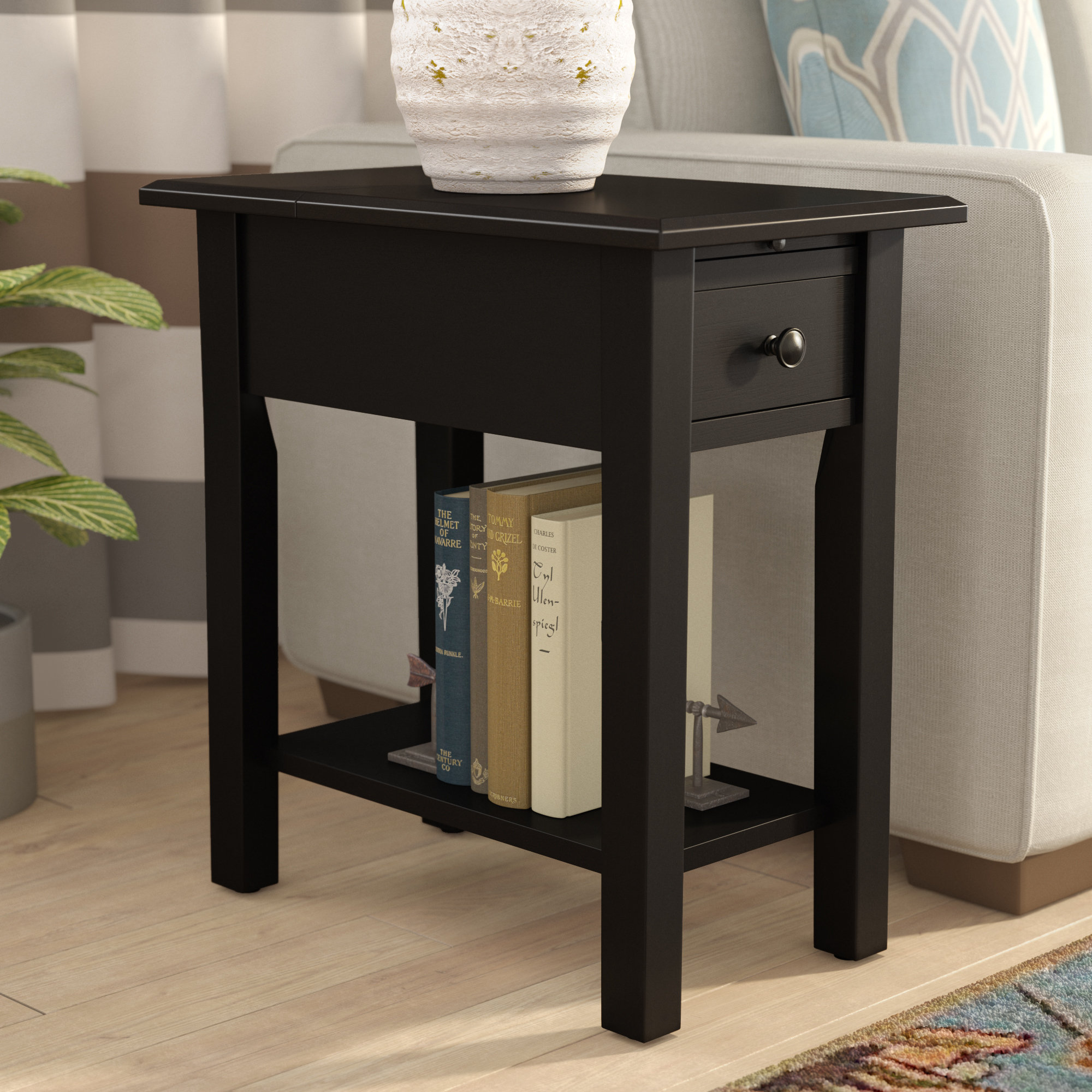black side table with drawer