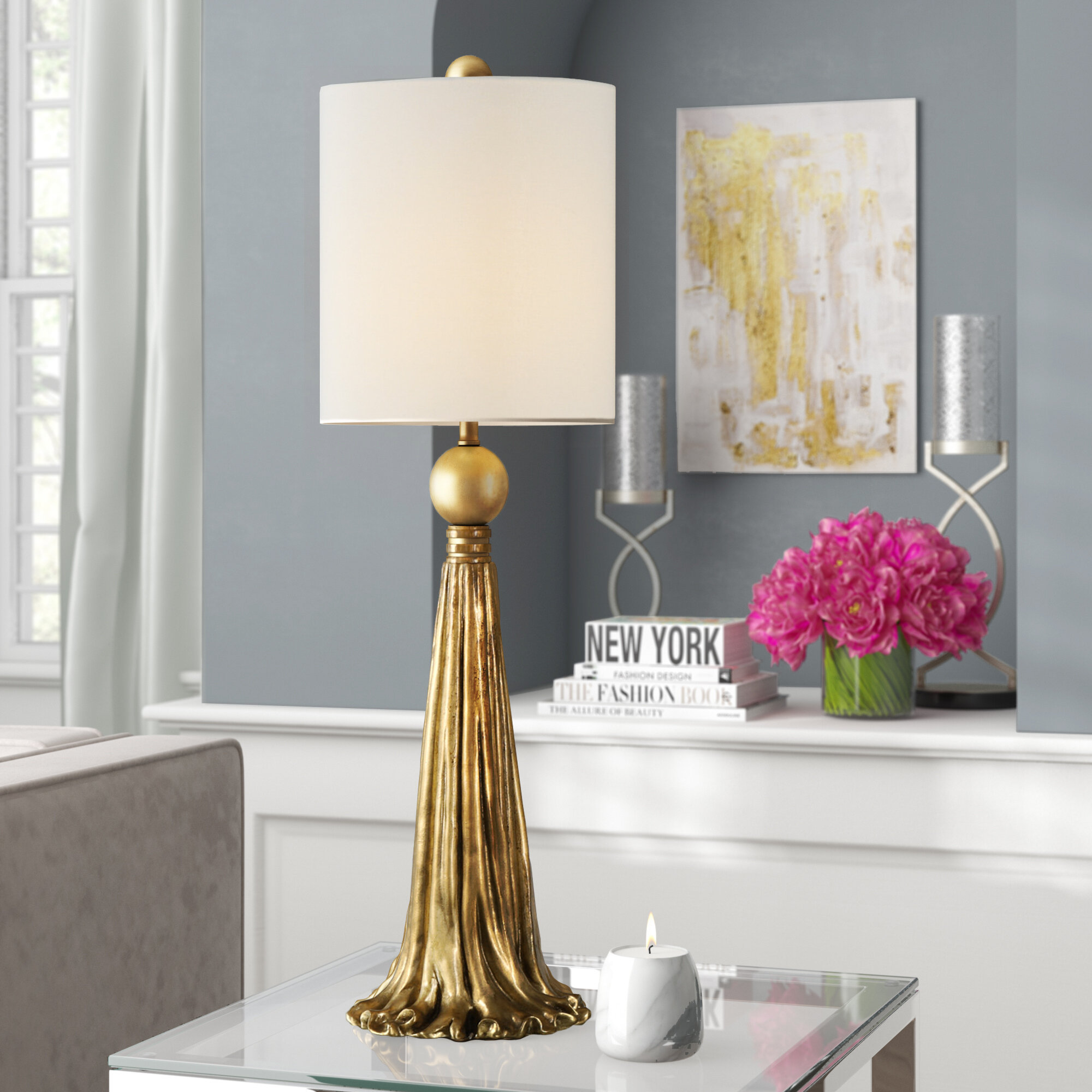 Lark Manor Archuleta 37" Antiqued Metallic Gold Buffet Lamp & Reviews ...
