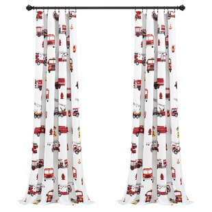 2 Pc Kids Curtain Set w/ Grommets Heroes Police Car Fire Truck Tow Fire Hydrant 