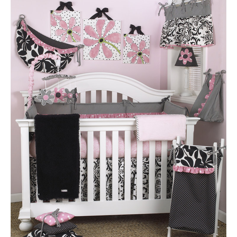 black and pink crib bedding