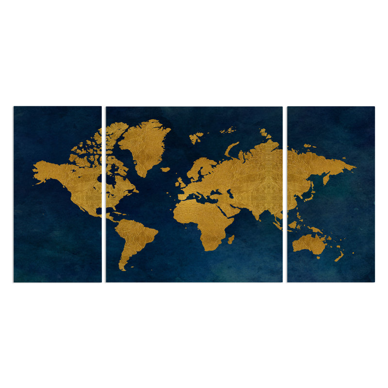 Wexfordhome A Premium Golden Blue Map Painting Multi Piece Image