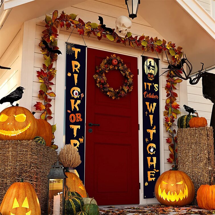 Trick or Treat Hanging Door Sign Halloween Home Decor Wreaths Crafts  BH 