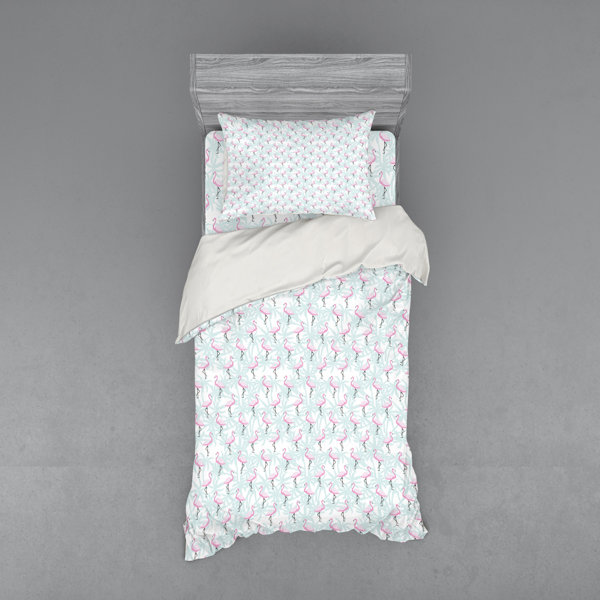 Flamingo Bedding Grey Duvet Cover Set Pink Flamingo and Palm Tree Bedding Set