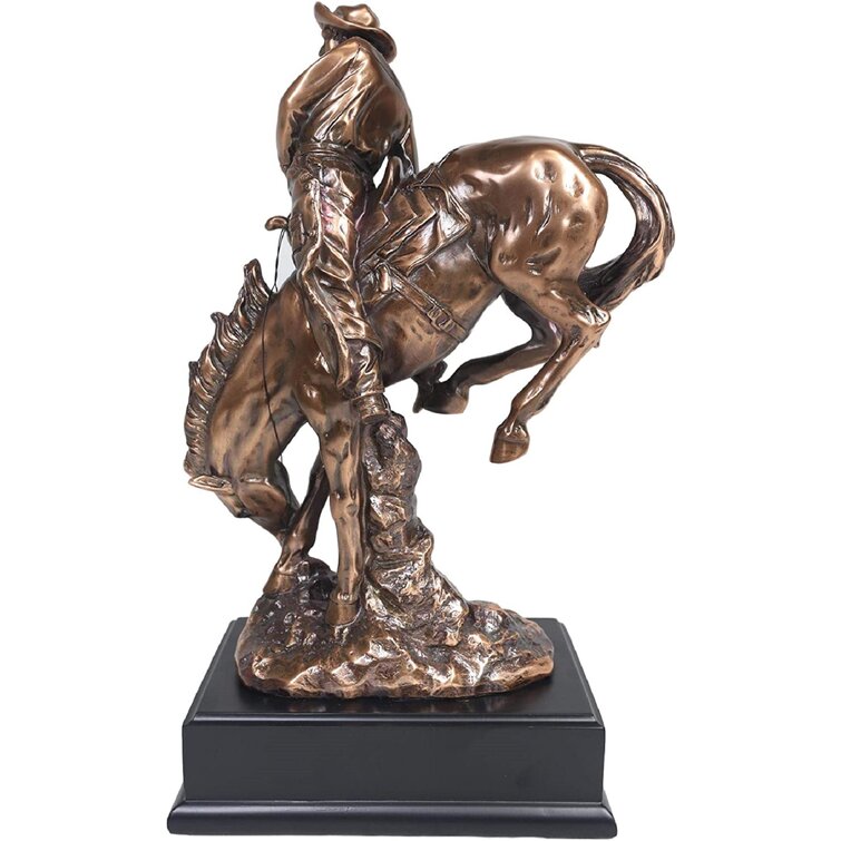 Ebros Large Wild West Rodeo Cowboy with Bucking Bronco Horse Statue in Bronze Electroplated Resin Finish with Trophy Base Rustic Western Classic Home Decor Accent Figurine 
