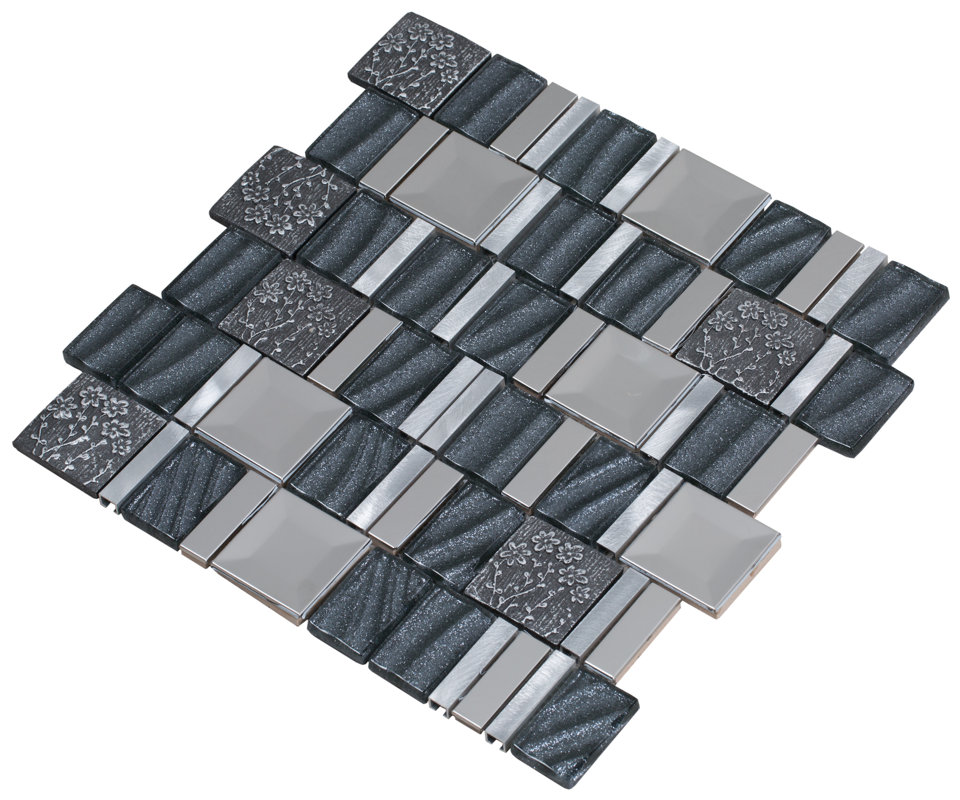 Mirrella Vitray 12 X Mixed Material Mosaic Tile In Gray Vitray 12 X Mixed Material Mosaic Tile