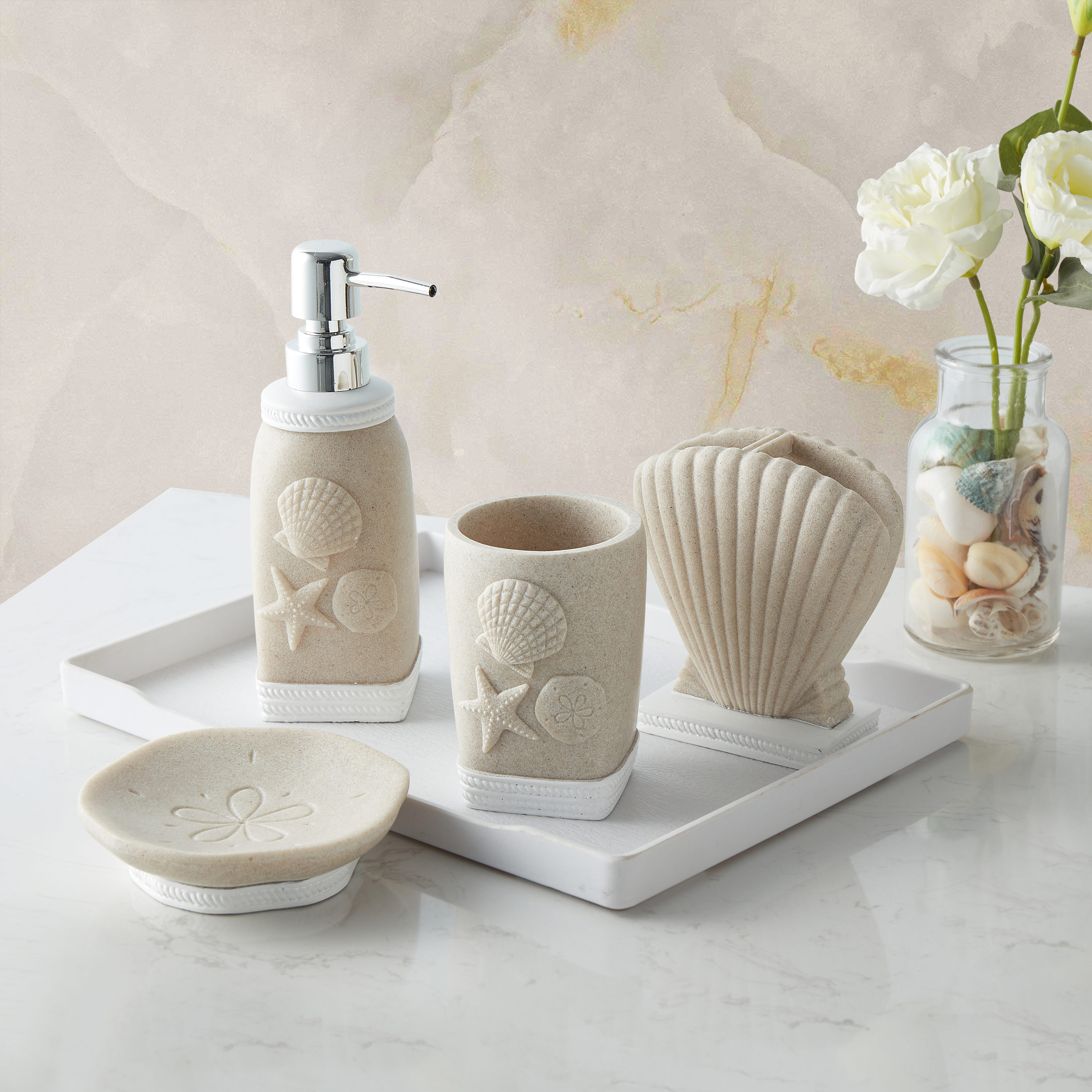 Dovecove Dennie Coastal Shell 4 Piece Bathroom Accessory Set Wayfair