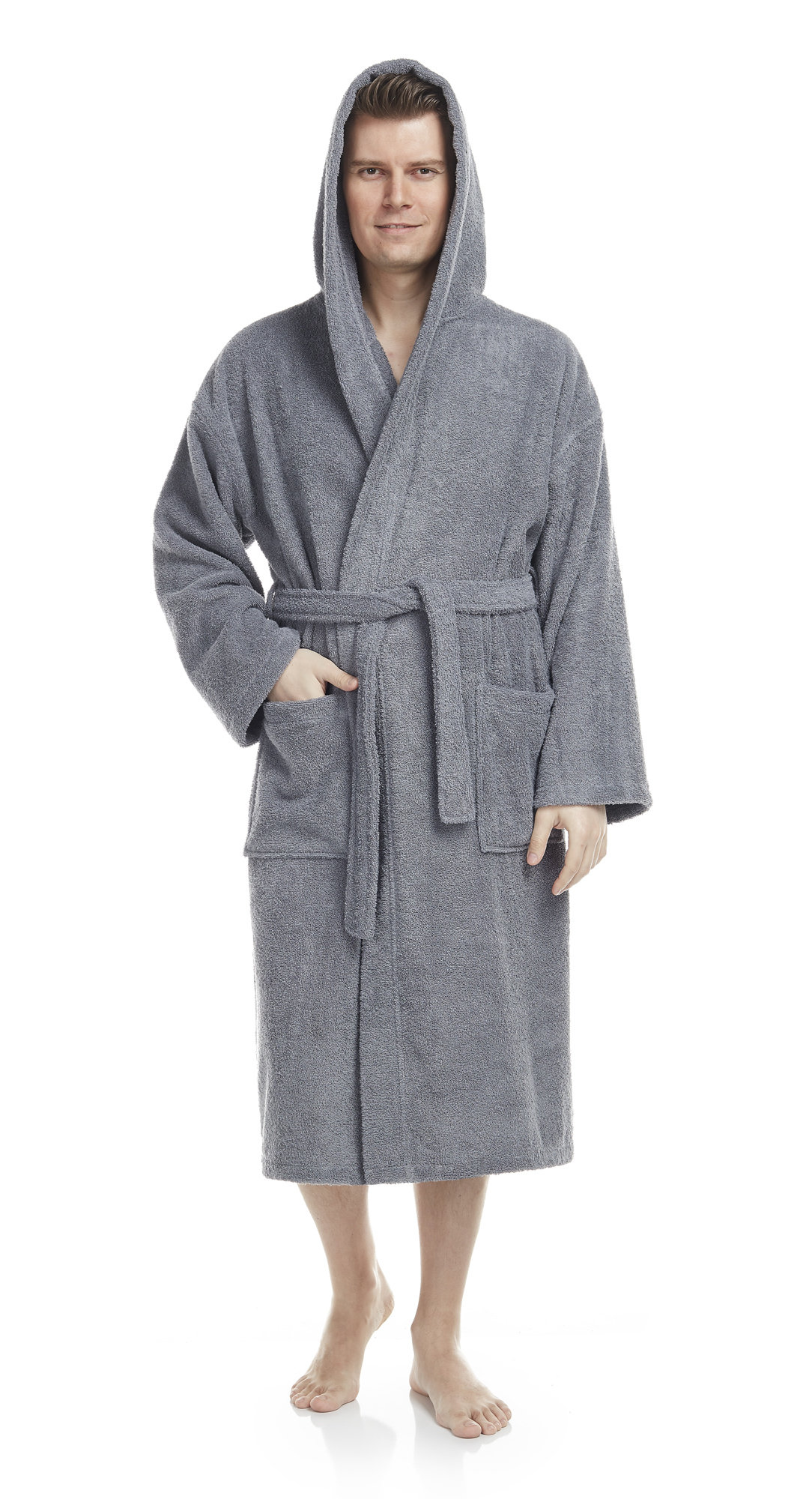 hooded terry cloth bathrobe