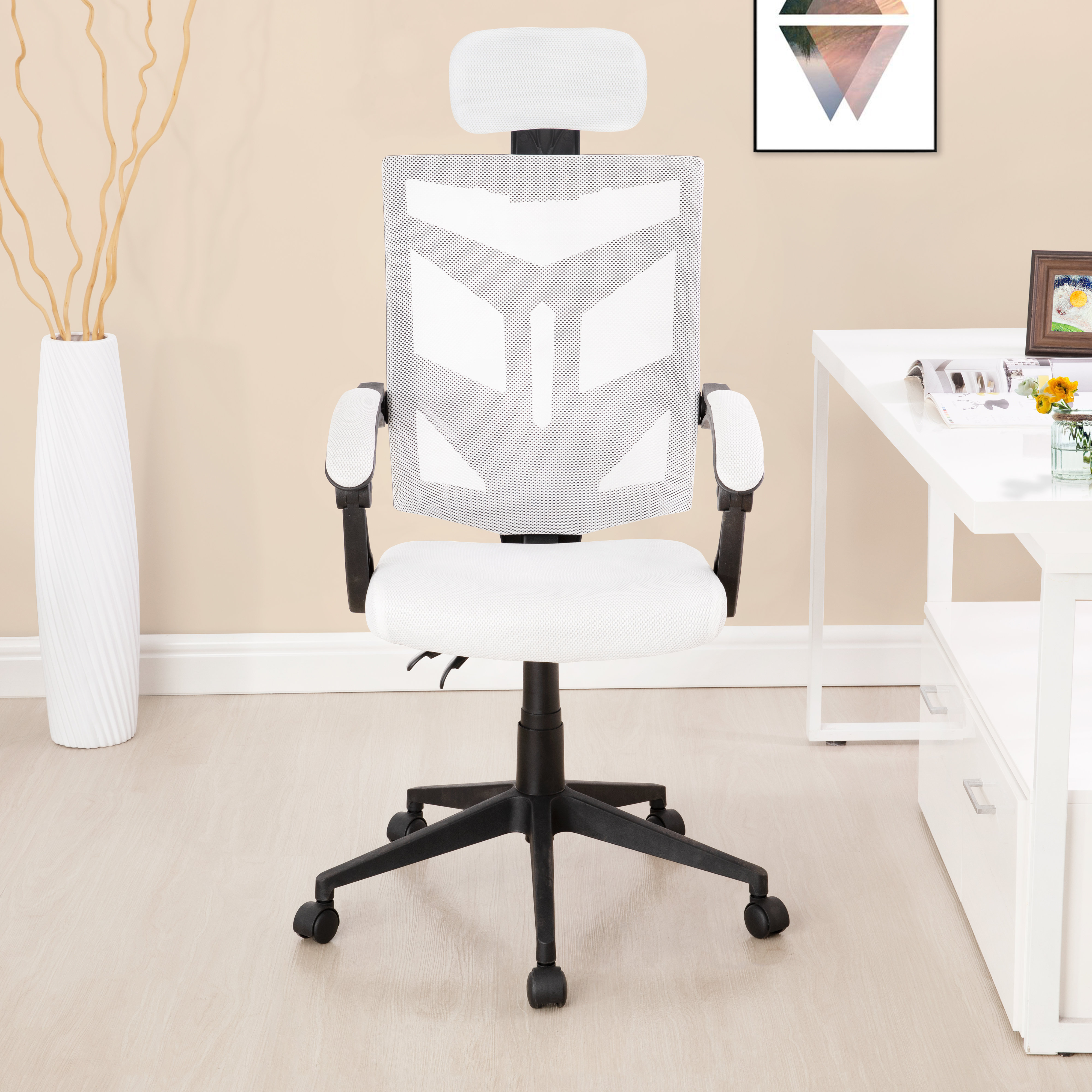ANGEL QUEEN Office Chair Black Ergonomic High Back Mesh Chair with Adjustable Arm Rests Computer Chair Height Adjustable and Head Support 3 Adjustable Tilt Tension Swivel Desk Chair 