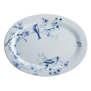 Indigo Blossom Stoneware Oval Serving Platter