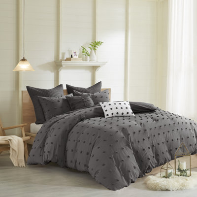 brooklyn cotton jacquard comforter set with euro shams and throw pillows
