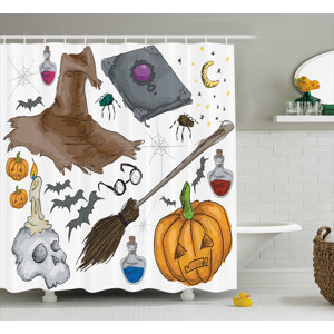 Halloween Decor Pumpkin Skull Shower Curtain