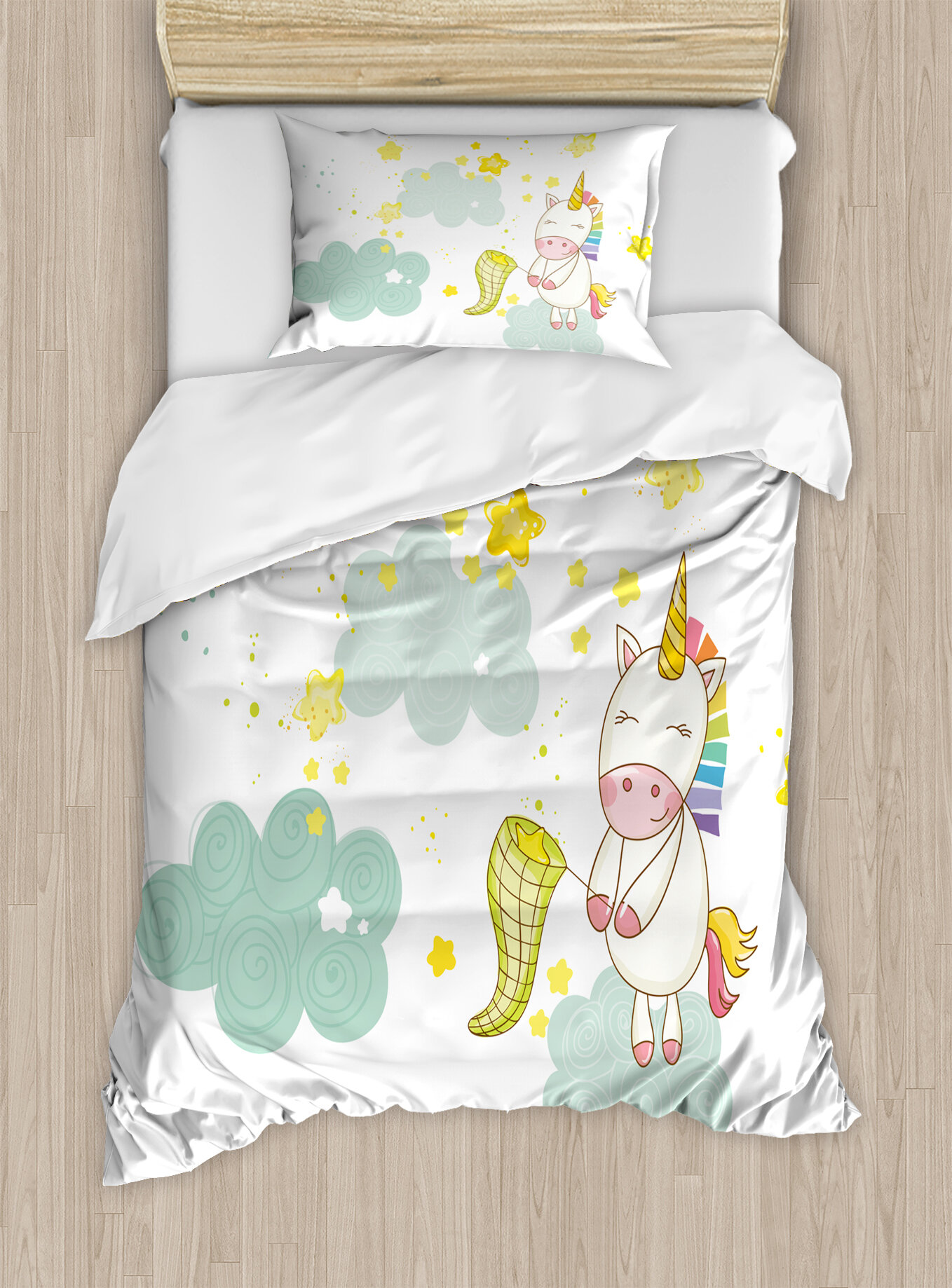 Ambesonne Unicorn Baby On Fluffy Clouds Duvet Cover Set Wayfair