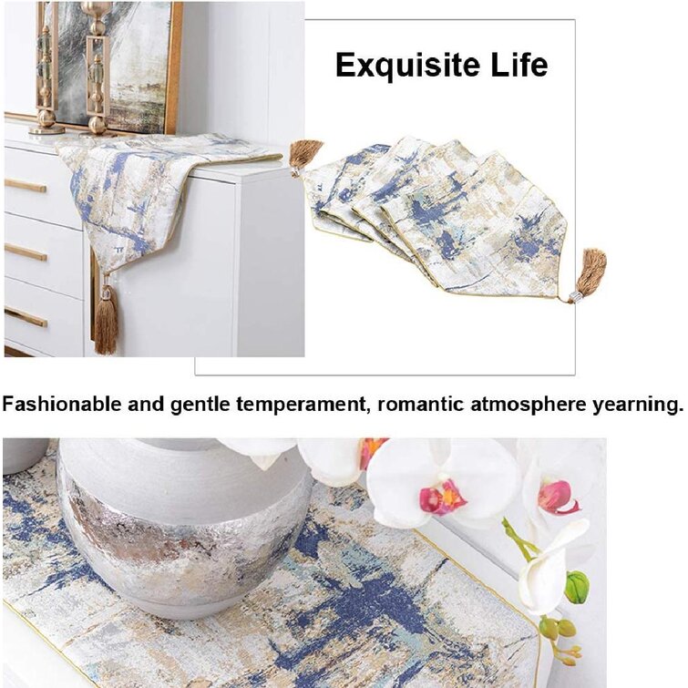 Modern Luxury Jacquard Damask Floral Table Runners and Dresser Scarves 