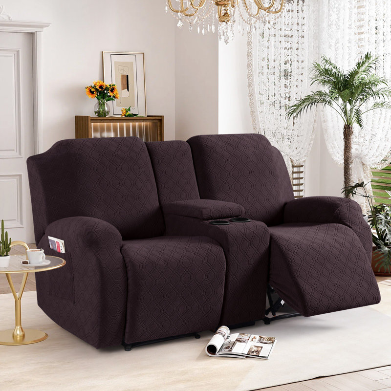 Incomplete Wald Stretch Jacquard Recliner Chair Loveseat Couch With Console Cover