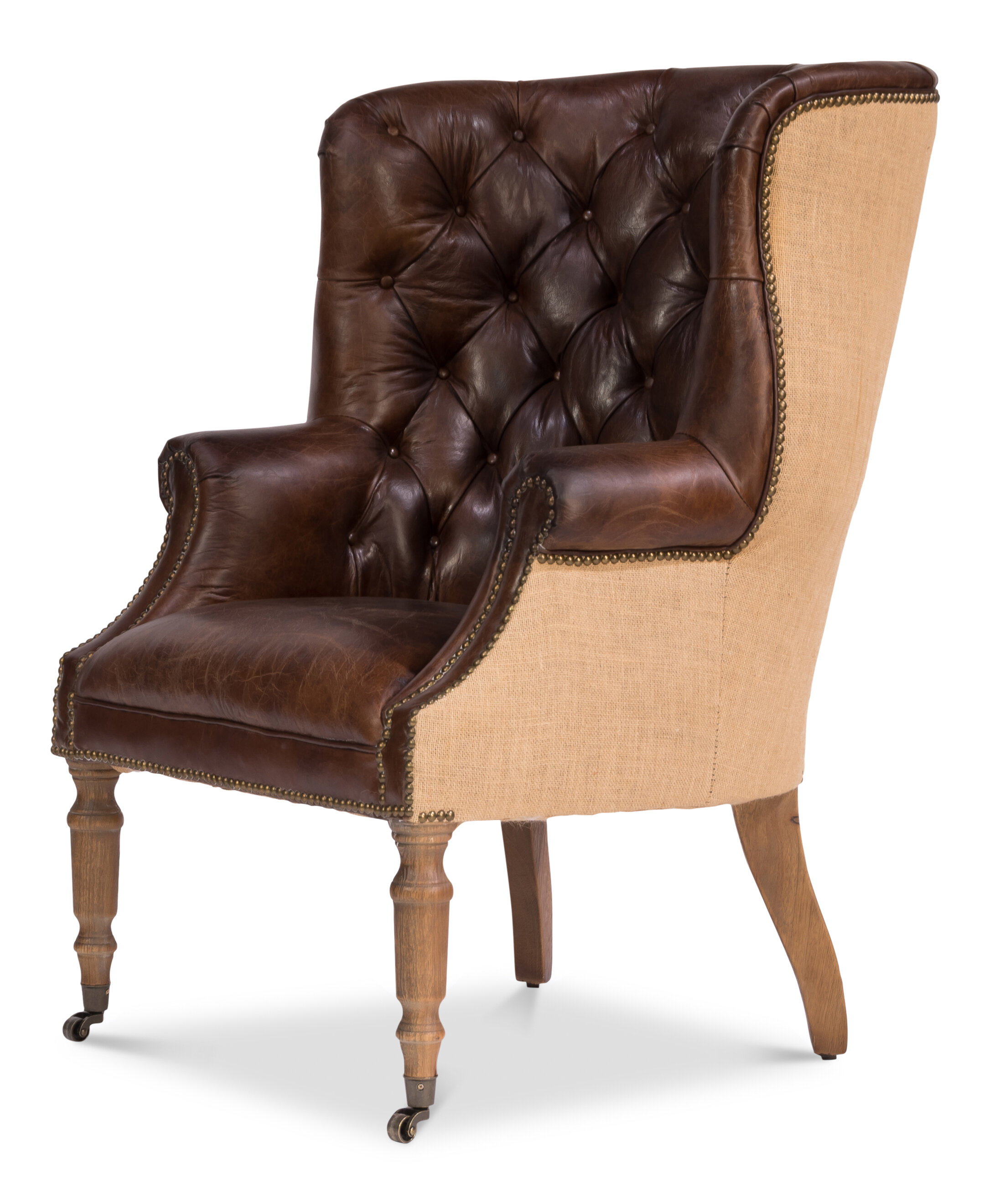 dark brown leather wingback chair