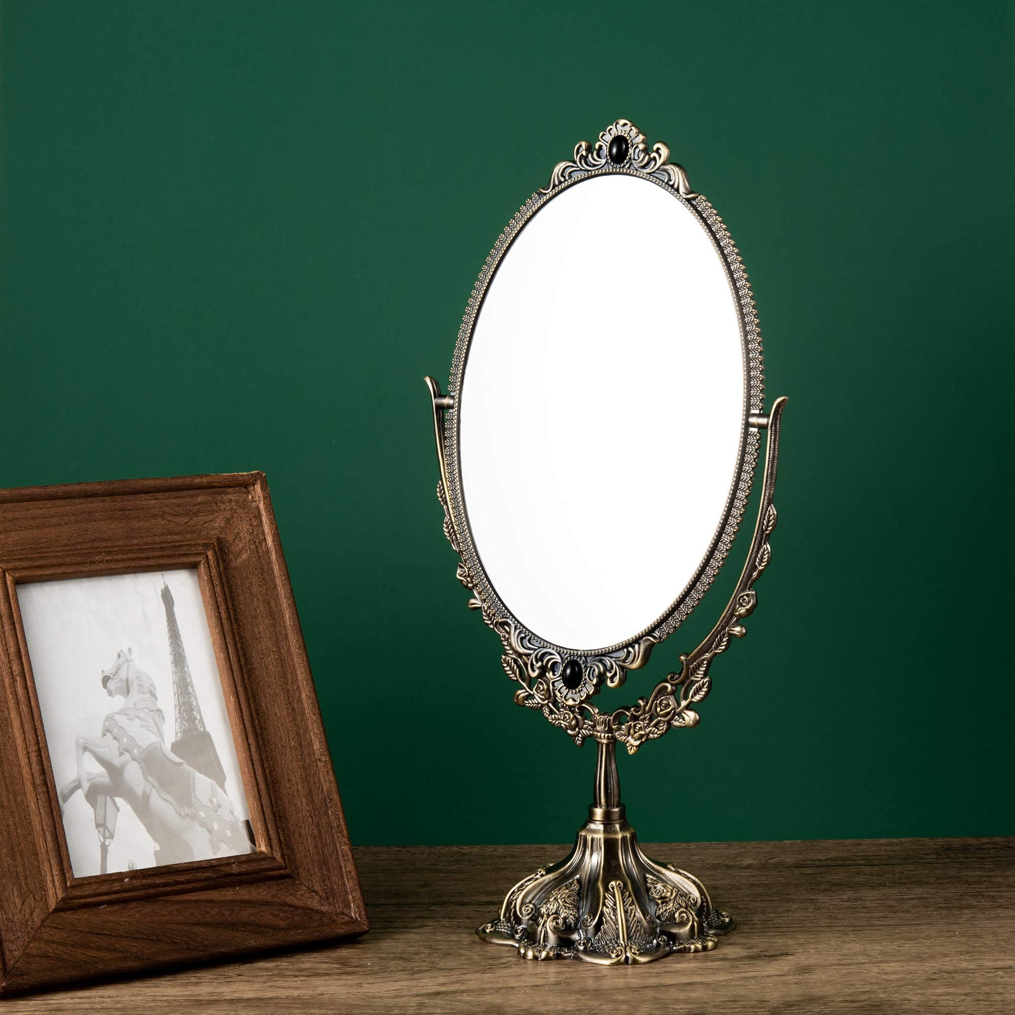 Bloomsbury Market 14 7inch Vintage Makeup Mirror Tabletop Oval Vanity Mirror With Base Double Sided Swivel Decorative Elegent Mirror For Counter Display Birthday Gift Wayfair