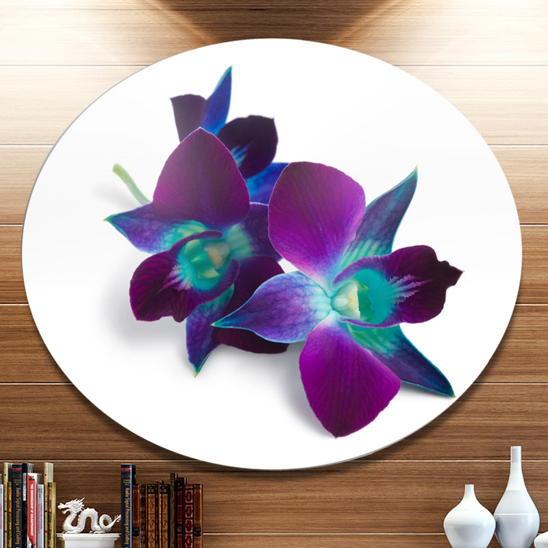 Designart Deep Purple Orchid Flowers On White Oil Painting Print