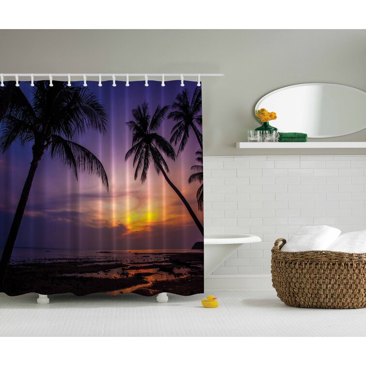 Tropical Shower Curtain Coconut Shadows Print for Bathroom 