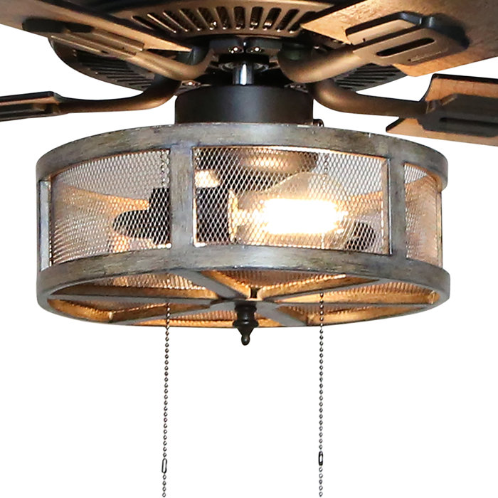 17 Stories 52 Abbigail Woodgrain Caged Farmhouse 5 Blade Ceiling