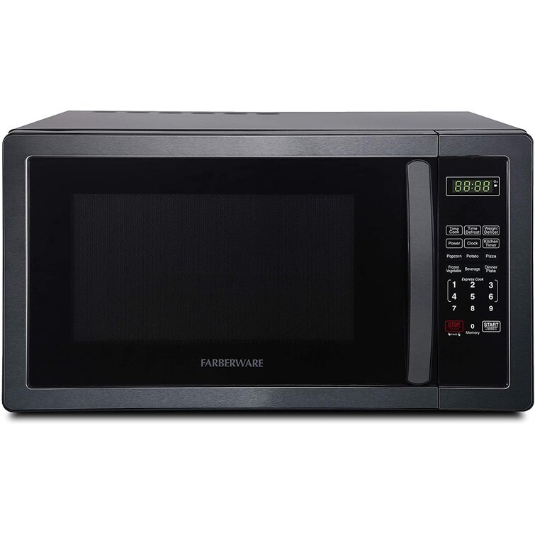 Microwave Oven 1.1 Cu Ft Red Stainless Steel 1000-Watt LED Child-Safe Lockout 