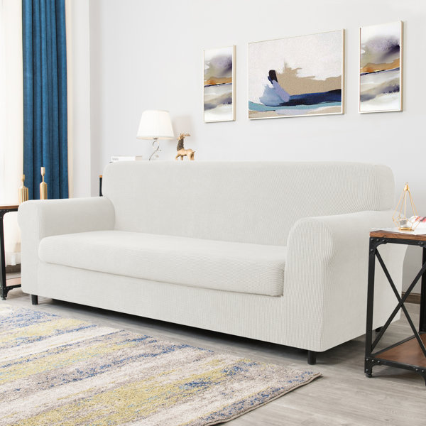 Winston Porter Dlerfeut 2 Piece Textured Grid Stretchy Removable Box Cushion Sofa Slipcover Reviews Wayfair