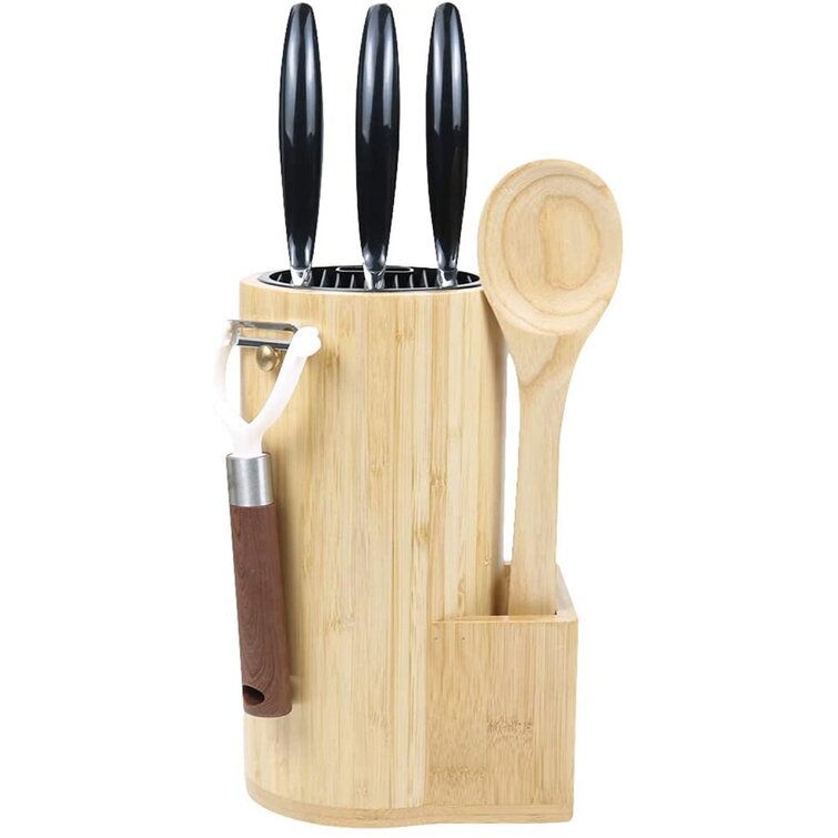 Bamboo Wood Cutlery Block Holder Storage Box Organizer Kitchen Scissors