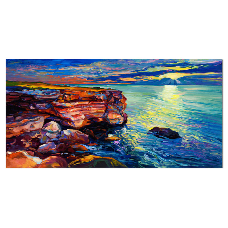 East Urban Home Beautiful Ocean And Cliffs Oil Painting Print On