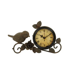 Bird and Flower Metal Mantle Clock