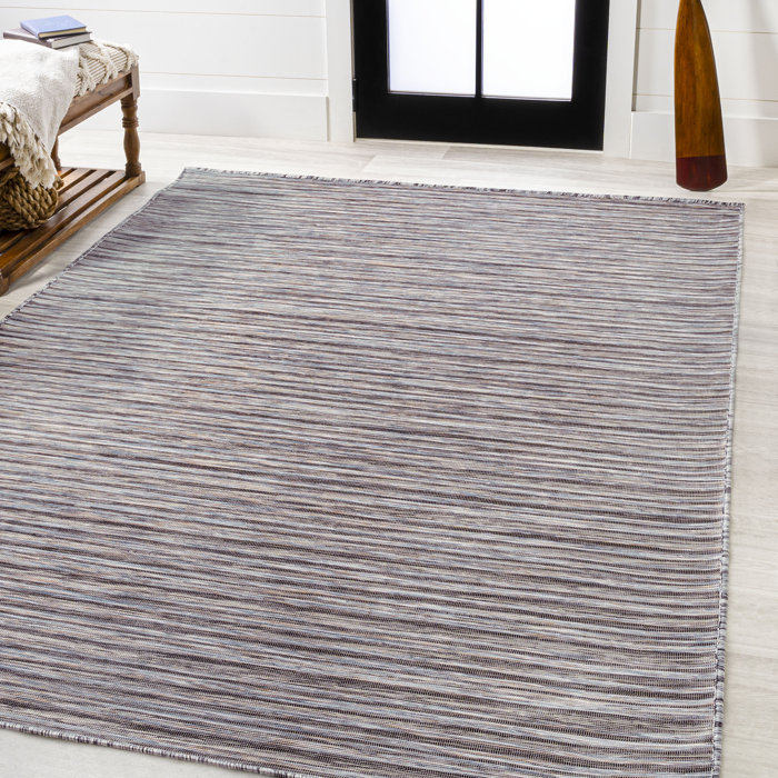 Longshore Tides Amold Striped Dary Gray Indoor / Outdoor Area Rug | Wayfair