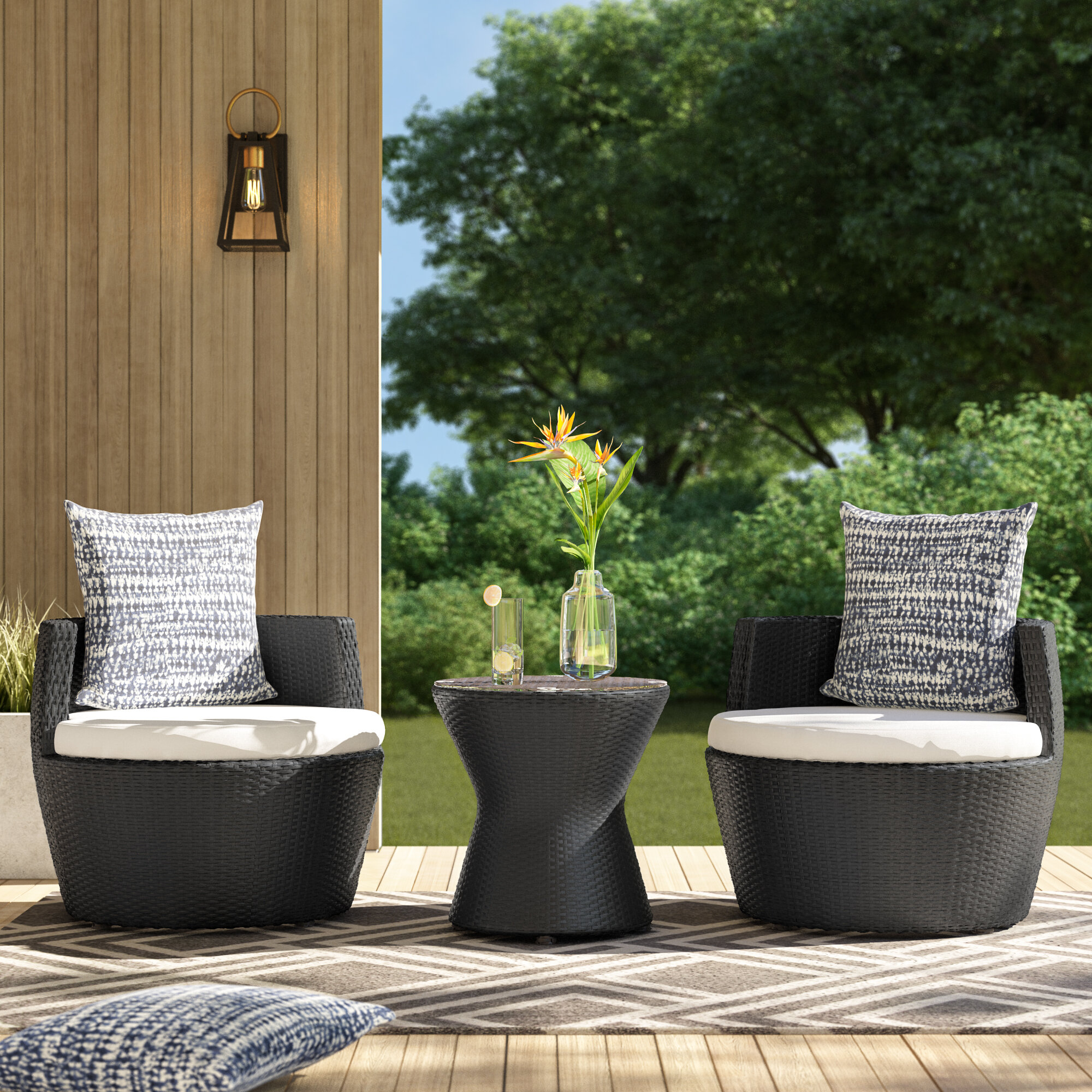 beoll 3 piece rattan seating group with cushions