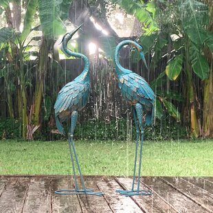 Bird Statue Decor 40.7 In Metal Garden Sculpture Standing Cranes Ornaments 2 Set 