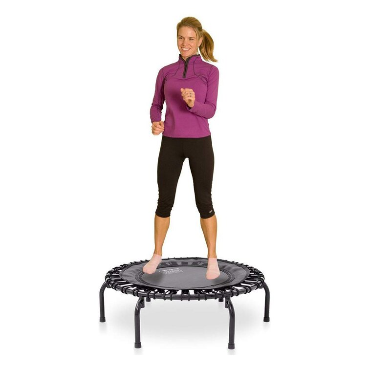 Black JumpSport 350 PRO Indoor Heavy Duty Lightweight 39-Inch Fitness Trampoline with Handle Bar Accessory 