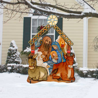Outdoor Nativity NOEL Display Holiday Wooden Free-Standing Outdoor Decoration 8121458F