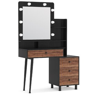 Details about   Brown 3 pc Vanity Set Tri Mirror Wooden Table Stool Makeup Drawer Bedroom Desk 