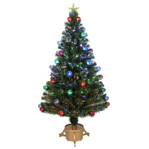 Fiber Optic 4' Green Artificial Christmas Tree with LED Muticolor Light with Ornaments and Stand