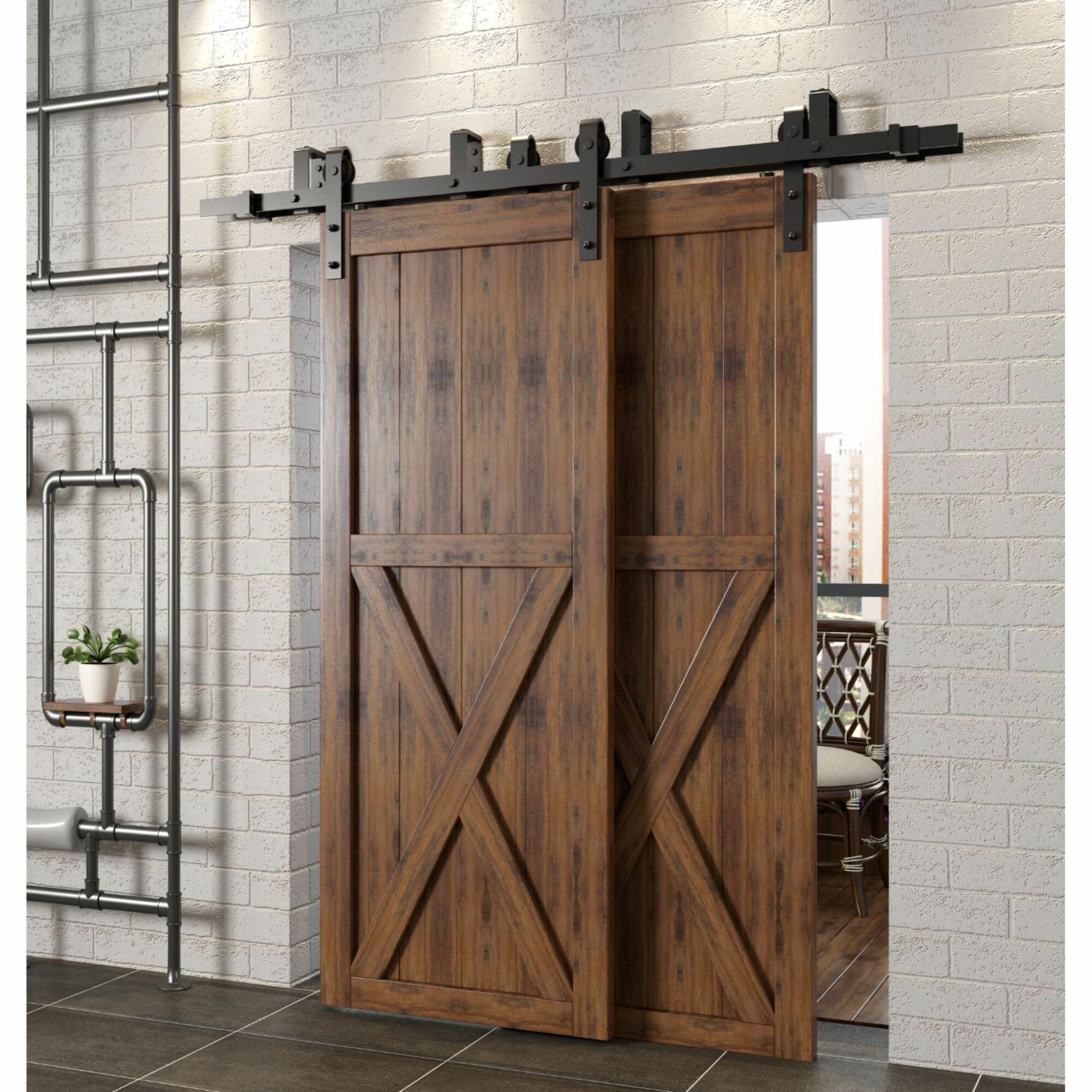 Homacer Classic Bypass Barn Door Hardware Kit Reviews Wayfair