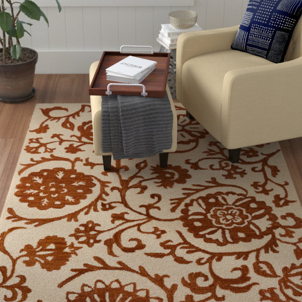 Winston Porter Aylor Floral Handmade Tufted Wool Red Ivory Area Rug Reviews Wayfair