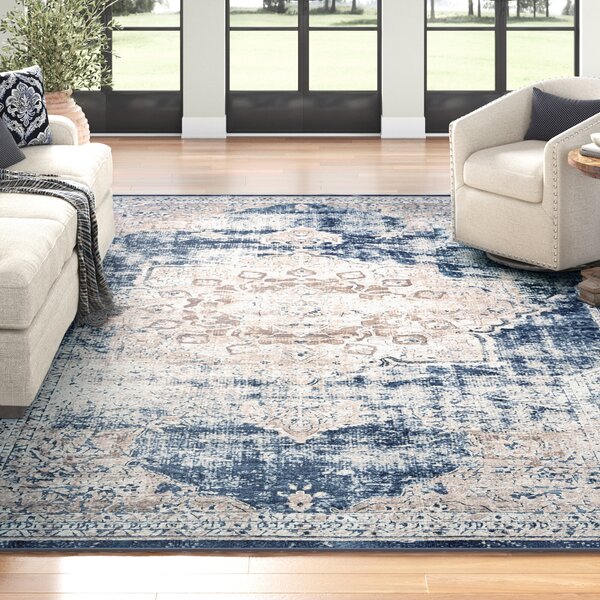 Blue Leaves Bordered Oriental Area Rug Oriental Scrolls Vines Persien Carpet 