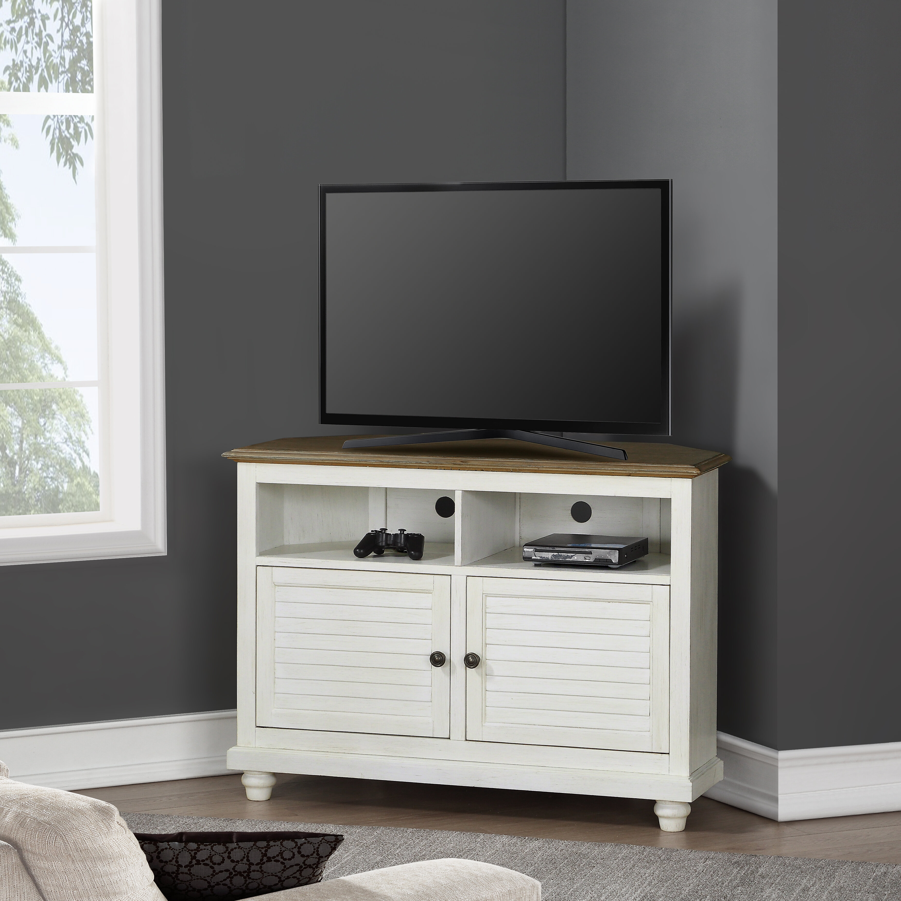 Laurel Foundry Modern Farmhouse Eduardo Corner Tv Stand For Tvs Up