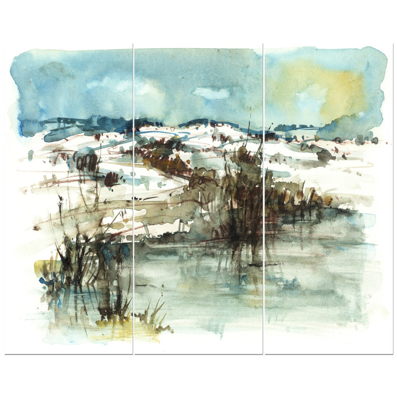 East Urban Home Path With Winter Pond Oil Painting Print Multi Piece Image On Wrapped Canvas Wayfair