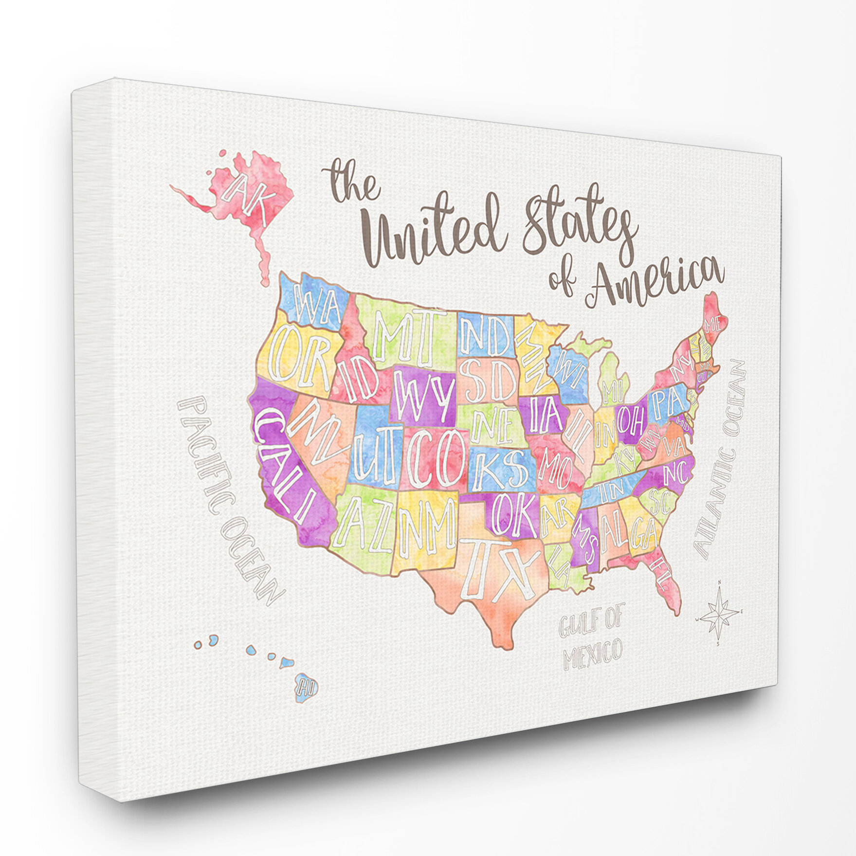 Stupell Industries United States Us Map Water Color Canvas Wall
