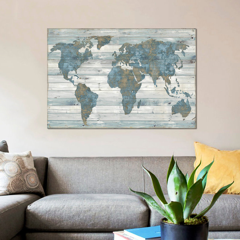 East Urban Home World Map On Wood By Jamie Macdowell Wrapped