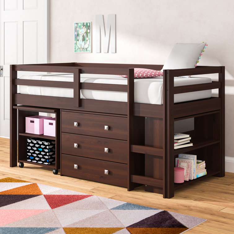 Bintou Twin Platform Loft Bed with Bookcase by Harriet Bee