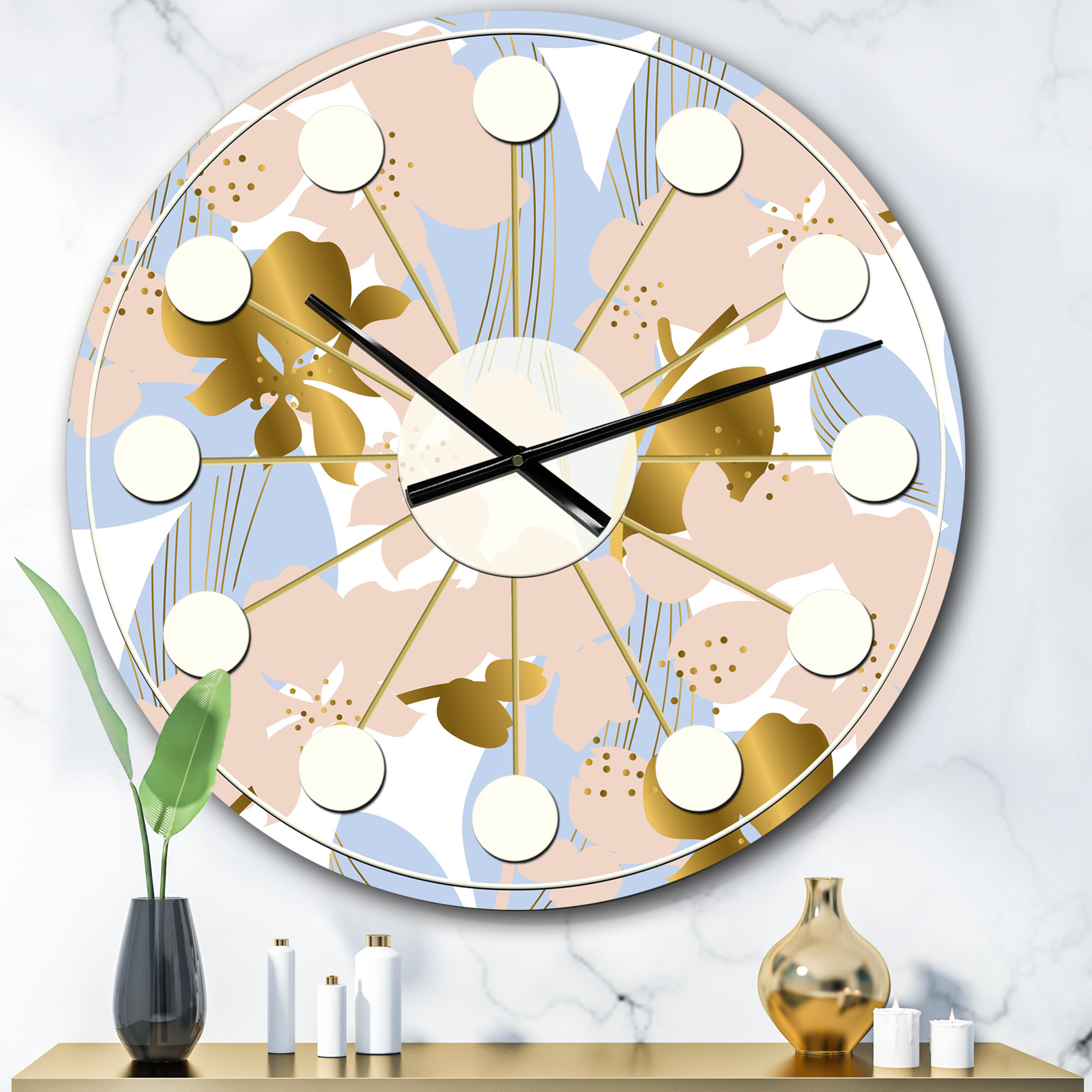 East Urban Home Oversized Foliage Xv Mid Century Wall Clock Wayfair