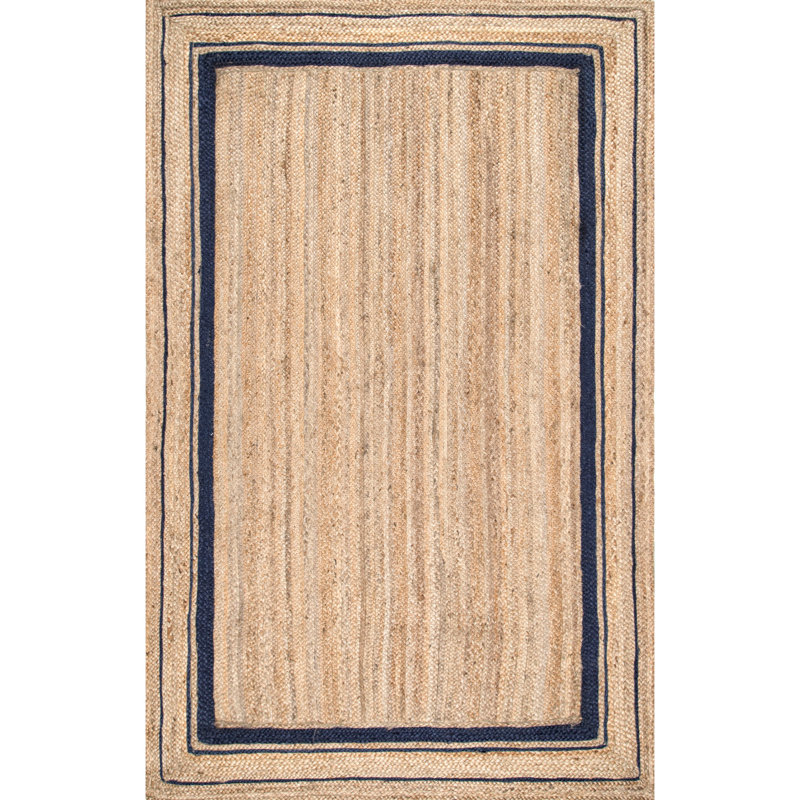 Speight Coastal Braided Power Loom Jute Brown/Navy Bordered Rug Rug Size: Rectangle 6' x 9'