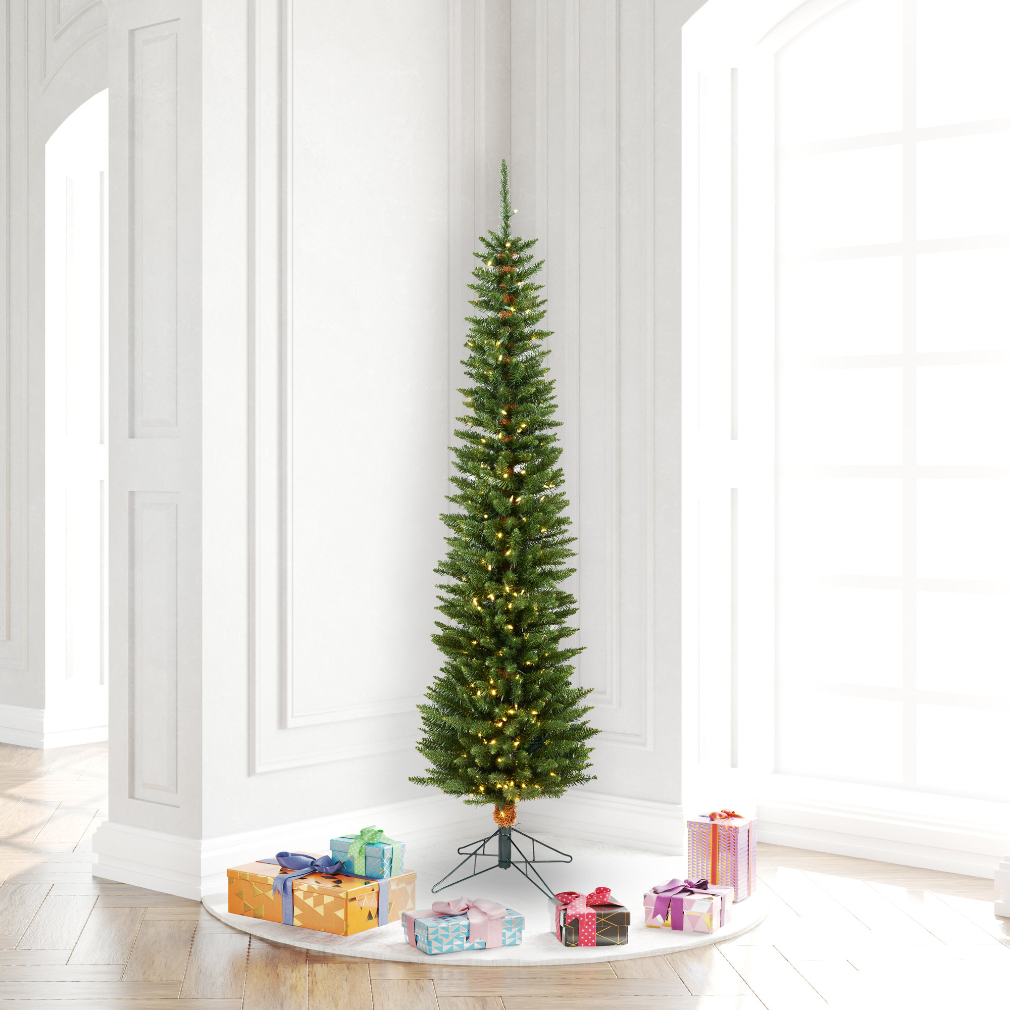 The Holiday Aisle 7 5 Green Artificial Christmas Tree With 250 Clear Lights With Stand Reviews Wayfair