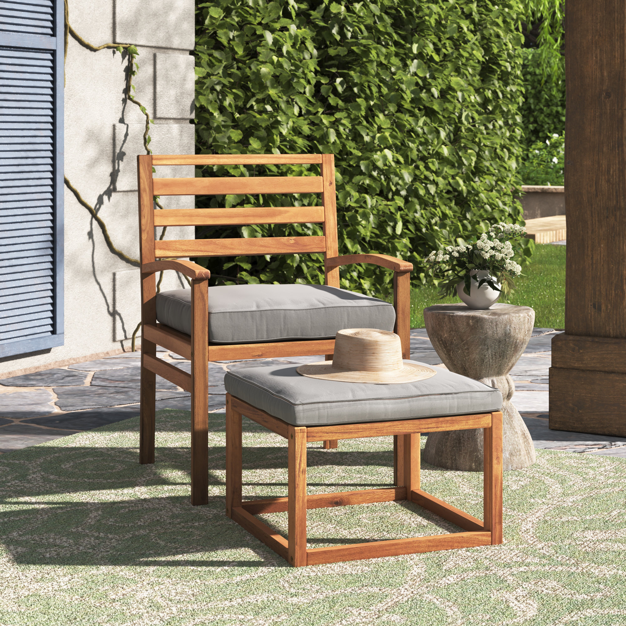 patio chair and foot stool