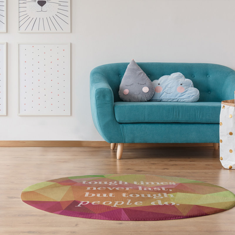 East Urban Home Faux Gemstone Tough Times Quote Poly Chenille Rug Wayfair