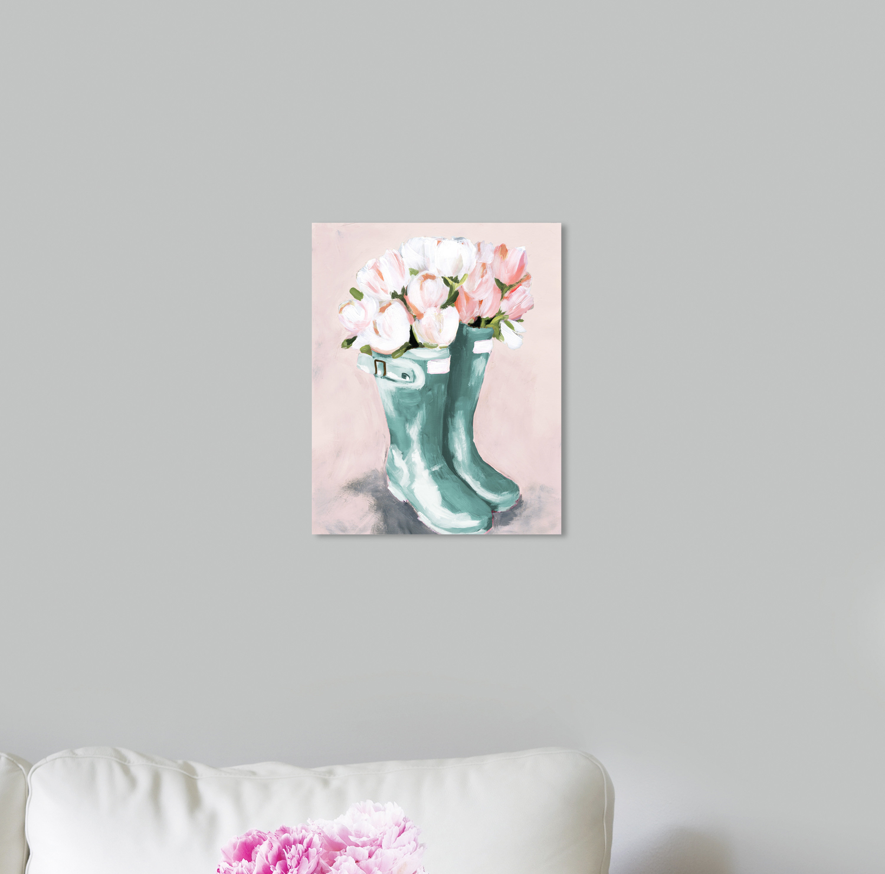 House Of Hampton Pastel Rainboots And Flowers Acrylic Painting